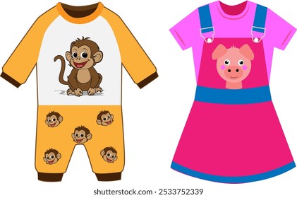 Boys' and girls' clothes with cute cartoon patterns