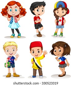 Boys and girls from different countries illustration