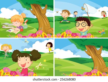 boys and girls doing activities in the park