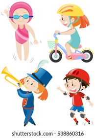 Boys and girls doing different activity illustration