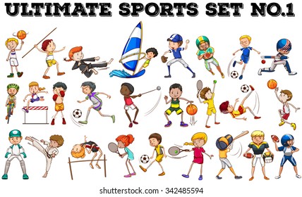 Boys And Girls Doing Different Sports Illustration