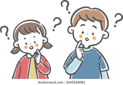 Boys and girls with doubts, upper body, vector