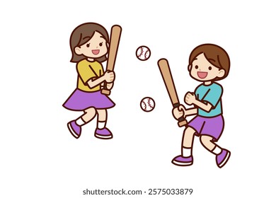 Boys and girls enjoying baseball