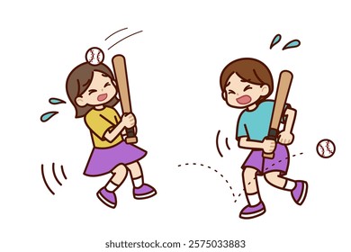 Boys and girls enjoying baseball