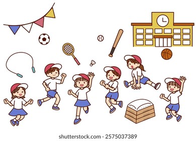 Boys and girls enjoying sports and physical education