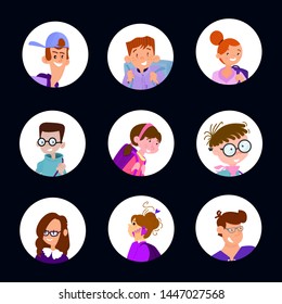 Boys and girls faces of young people teenagers for social networks avatars