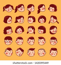 Boys and girls facial emotions set isolated on background : Vector Illustration