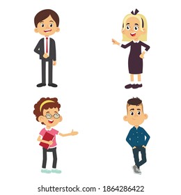 boys and girls in fashionable suits and dresses. vector illustration