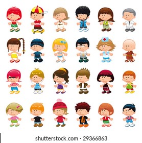 Boys and girls. Funny cartoon and vector isolated characters