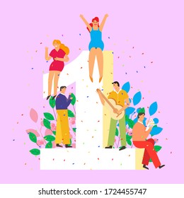 Boys and girls happy design to number one vector