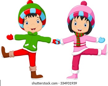 Boys and girls having fun in winter