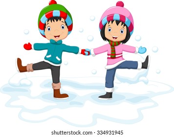 Boys and girls having fun in winter