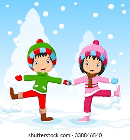 Boys and girls having fun in winter