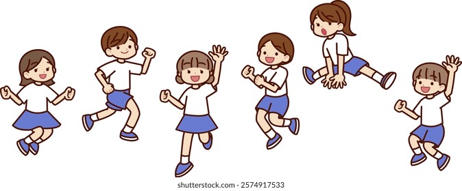 Boys and girls jumping happily