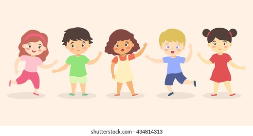 Boys and Girls Kid Set Cartoon. Vector illustration of fun cute multi ethnic kids group icon. 