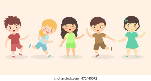 Boys and Girls Kid Set Cartoon. Vector illustration of fun cute multi ethnic kids group icon. 