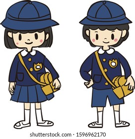 Boys and girls in kindergarten uniforms