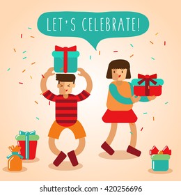 Boys And Girls In New Year Party : Vector Illustration