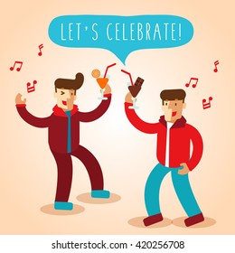 Boys And Girls In New Year Party : Vector Illustration