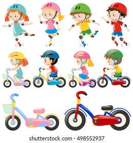 Boys and girls on bike illustration