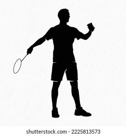 Boys and girls playing badminton silhouettes isolated on paper textured white background. Friends sport fun. Badminton players in action. 