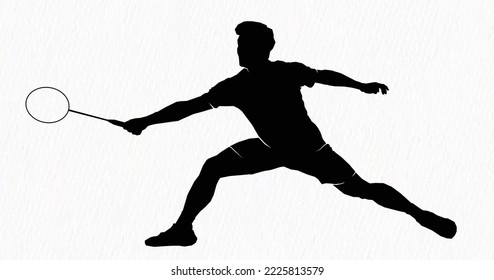 Boys and girls playing badminton silhouettes isolated on paper textured white background. Friends sport fun. Badminton players in action. 