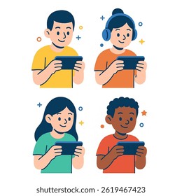 boys and girls are playing online games on mobile phones