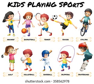 Boys And Girls Playing Sports Illustration
