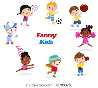 Boys and girls playing sports illustration
