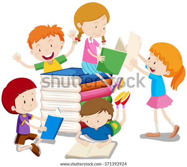 Boys Girls Reading Books Illustration Stock Vector (Royalty Free ...