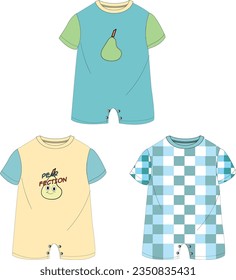 boys, girls romper set vector
short sleeves chest graphic 
