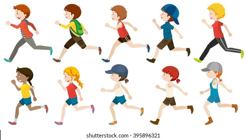 Boys And Girls Running Illustration