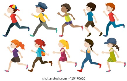 Boys And Girls Running Illustration