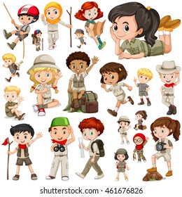 Boys and girls in safari outfit illustration