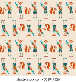 Boys and girls with Schultuete cones. I love school. Seamless background pattern. Vector illustration 