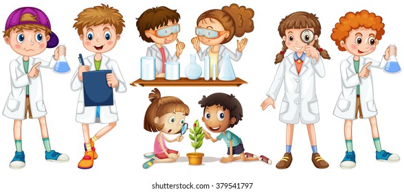 Boys and girls in science gown illustration