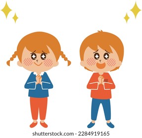 Boys and girls with shining eyes Illustration material