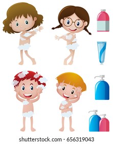Boys and girls showering illustration