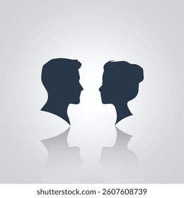 Boys and girls side face, head signs. They are looking into each other's eyes