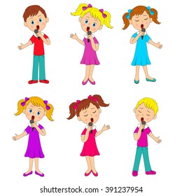  boys and girls sing set, illustration, vector