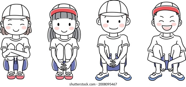 Boys and girls sitting in gym clothes 