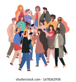 Boys and girls with smartphones design, Youth culture people cool person human profile and user theme Vector illustration