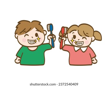 Boys and girls with white teeth who brush their teeth and smile _ Lower elementary school students _ Toddlers