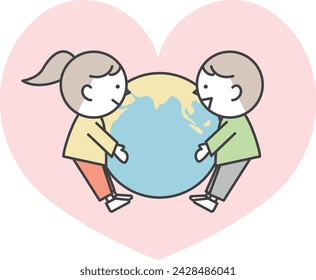 Boys and girls who love the earth. Image of global environmental protection.
