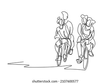 Boys and girls who ride bikes together. couples in love ride the same bike together