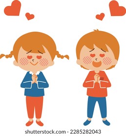 Boys and girls whose eyes become hearts illustration material