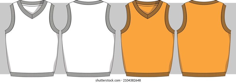 Boys and Girls Winter Sweater Vest Flat Sketch