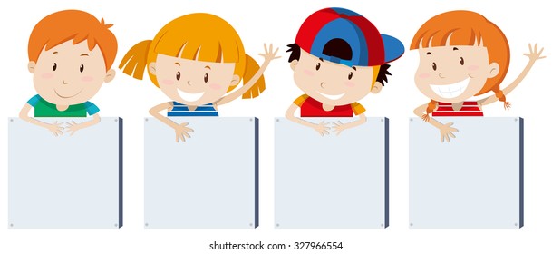 Boys and girs holding signs illustration