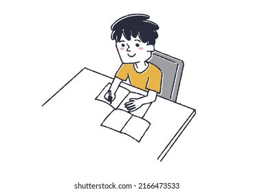 Niños yendo a casa y haciendo deberes Hábitos diarios de los niños figuras manuscritas cómicas Vectores, dibujos de líneas cálidas