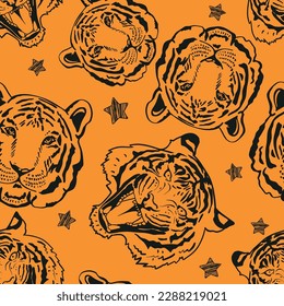 Boys hand drawn abstract tiger pattern. For children's textiles, wrapping paper, prints